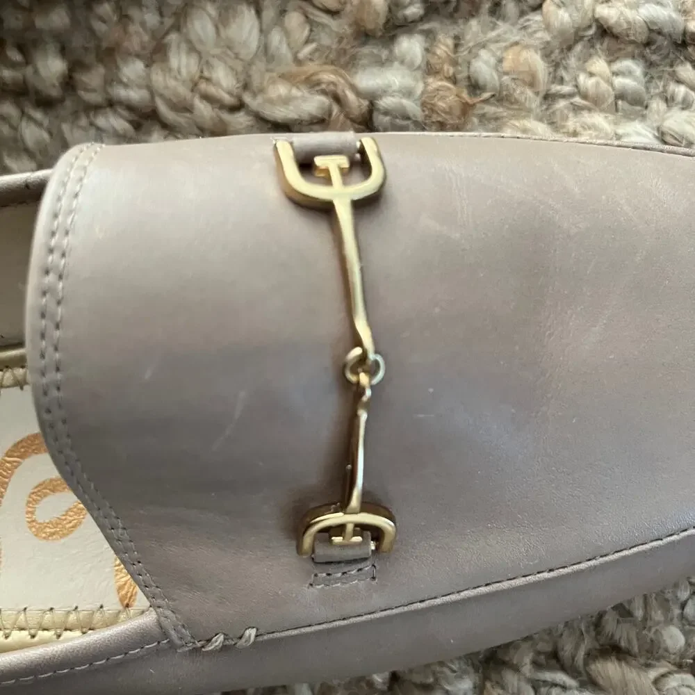 Sam Edelman Loraine Bit Loafers Taupe Leather Gold Hardware Women’s 10.5 Preppy